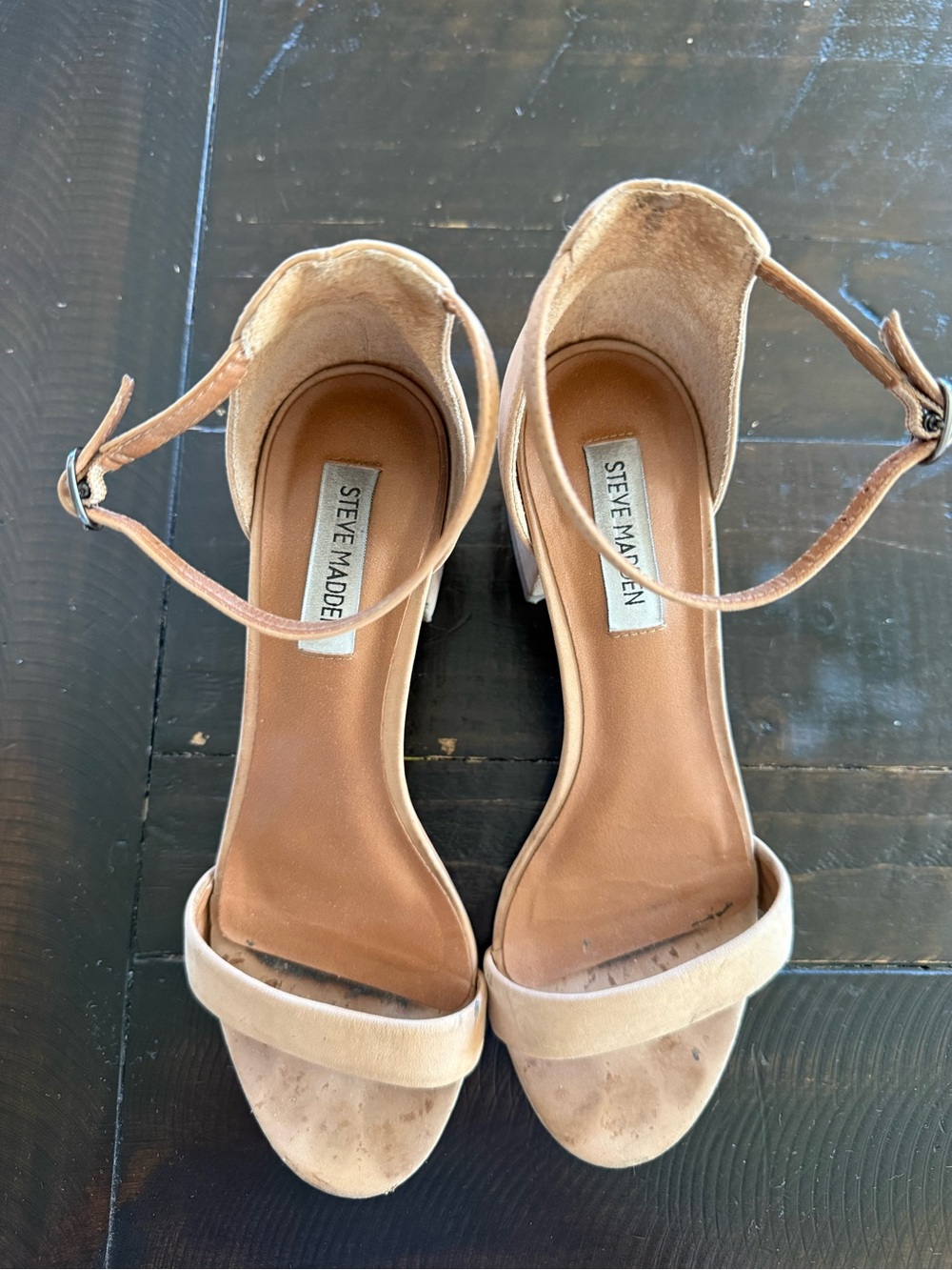 Steve Madden Blush Tan Ankle-Strap Block Heel Sandals Size 7.5 (?)